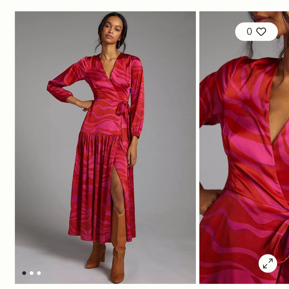 Anthropologie Vibrant Pink Long Sleeve Dress